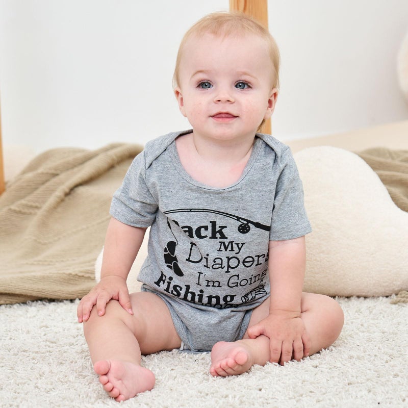 UNICOMIDEA Baby Bodysuit Infant Boys Romper Cute Toddle Rompers Cotton Babysuits Pack My Diapers I M Going Fishing with Daddy Jumpsuit Cute Short Sleeve Comfy Baby Bodysuit - Image 2